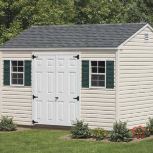 10 x 12 vinyl A-Frame shed, cream white.