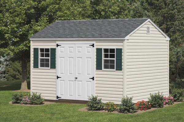 10 x 12 vinyl A-Frame shed, cream white.