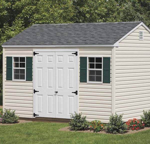 10 x 12 vinyl A-Frame shed, cream white.