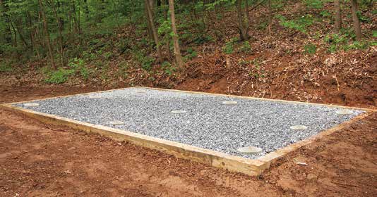 10 foot x12 foot shed pad with concrete pillars.