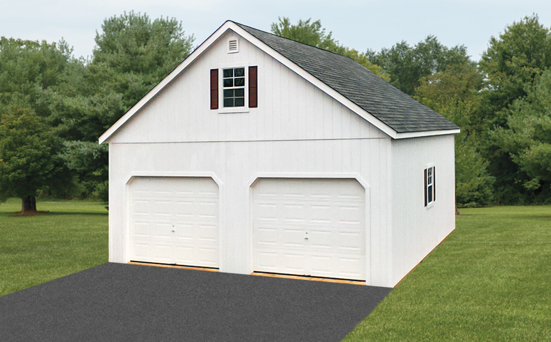 White painted T111, 24x24   2 car, 2 story Garage $15,983